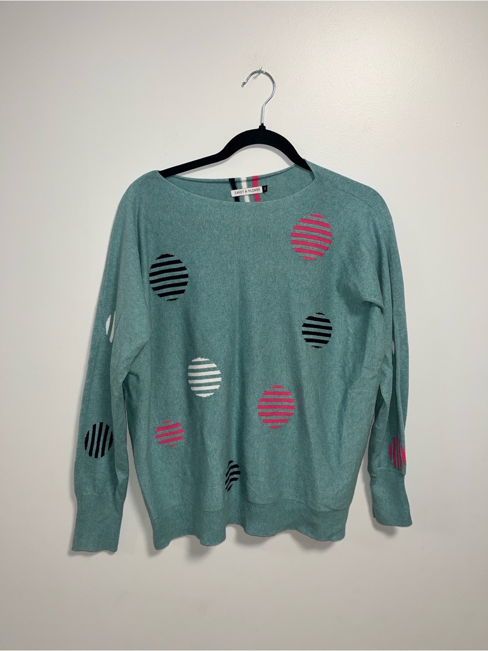 Zaket & Plover Cashmere Cotton Knit Sweater Teal Pink Size Small